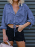 'Jovie' Cropped Denim Roll Up T-Shirt - Celes Fashion